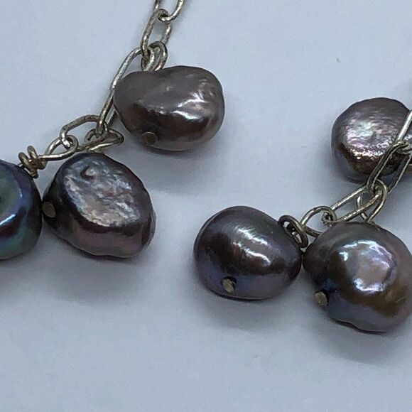 Sterling Silver & Cultured Pearl Dangly Earrings - Picture 2 of 5